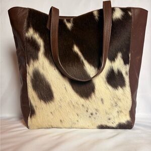 Myra Bag Brown and White Cowhide Tote